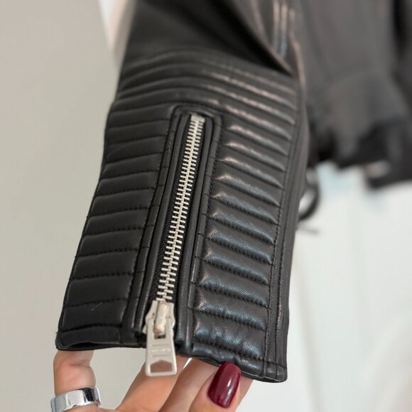 AllSaints Balfern Biker Leather Moto Jacket Black US 8 | $559 Retail - Picture 2 of 9